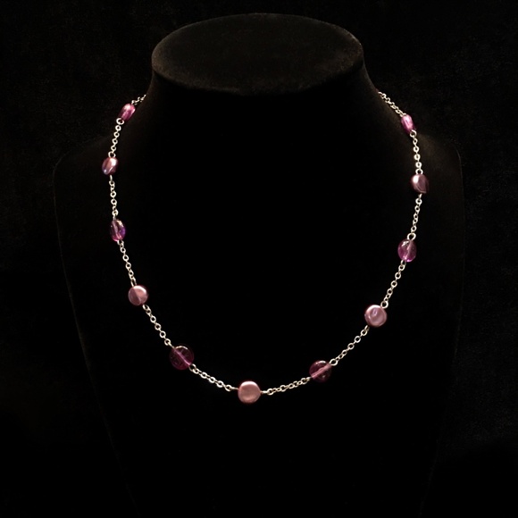 Vintage Purple Bead & Silver Chain Necklace - Picture 1 of 4